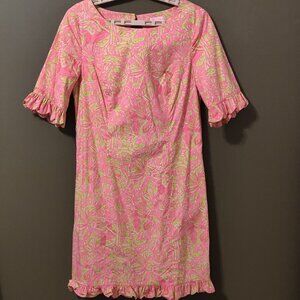 Lilly Pulitzer Fiesta Secret Garden Daiquiri Pink Ruffle Dress SIZE 8